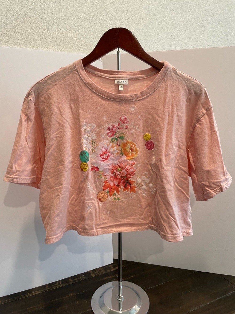 Selfie Pink Floral Embroidered Crop Top Medium Women’s